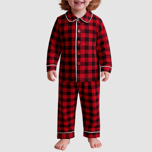 Checked pattern soft and breathable boys' pajama set