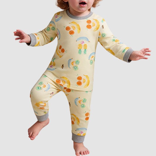 Yellow cartoon-patterned boys' pajama set
