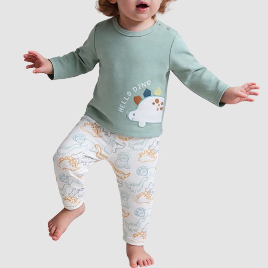 Casual cartoon dinosaur print boys' pajama set