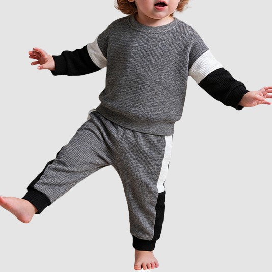 Color-blocked comfortable and warm boys' pajama set