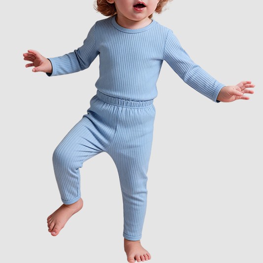 Blue ribbed comfortable boys' pajama set