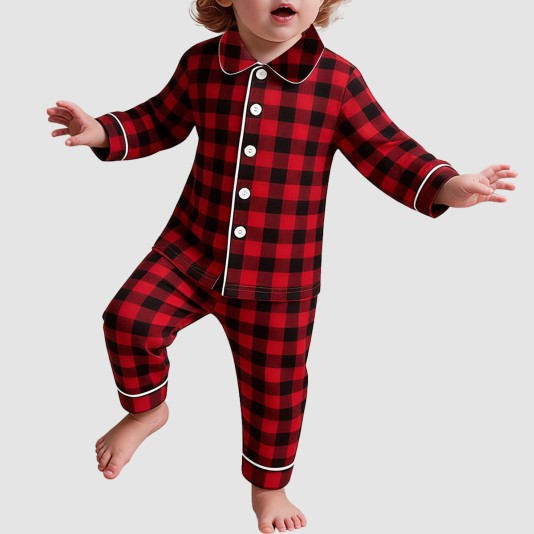 Checked pattern soft and breathable boys' pajama set