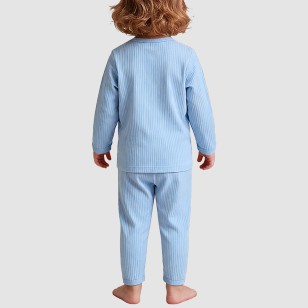 Blue ribbed comfortable boys' pajama set