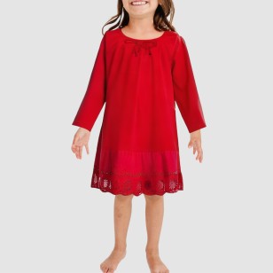 Lightweight red round neck girls' nightgown