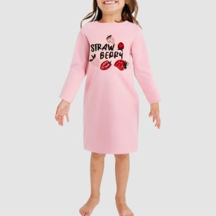 Pink simple round-neck girls' nightgown