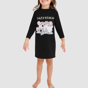Black round-neck loose-fitting girls' nightgown