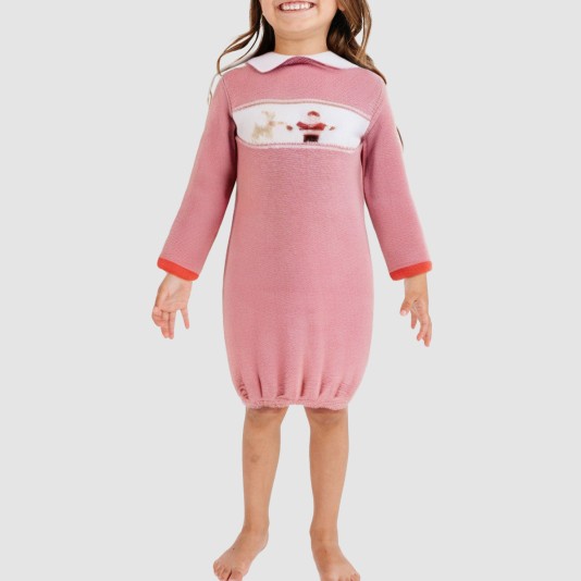 Stylish striped collared girls' nightgown