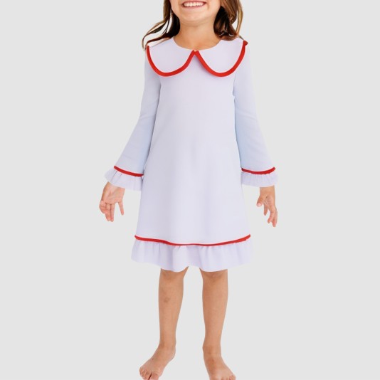 Color-blocked trim collared girls' nightgown
