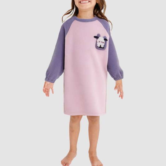 Color-blocked warm and comfortable girls' nightgown
