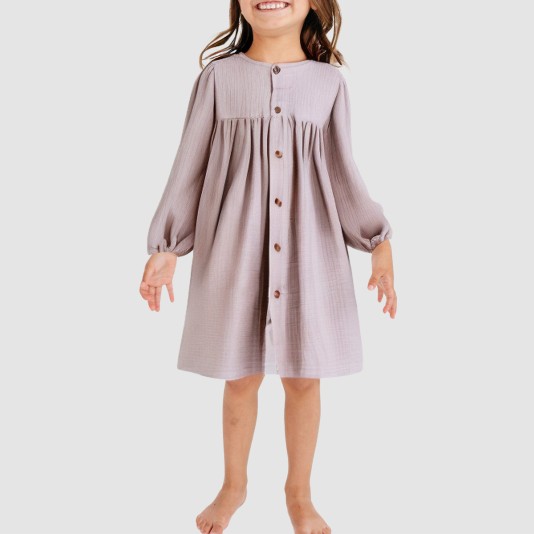 Stylish button breathable girls' nightgown