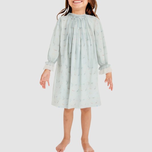 Pleated round-neck loose-fitting girls' nightgown