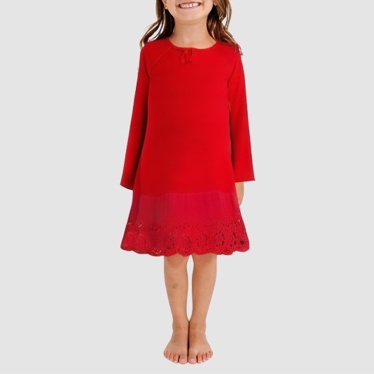 Lightweight red round neck girls' nightgown