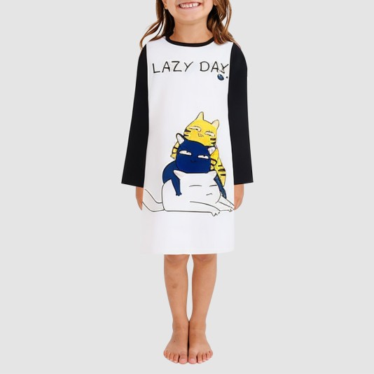 Color-blocked round neck loose-fitting girls' nightgown