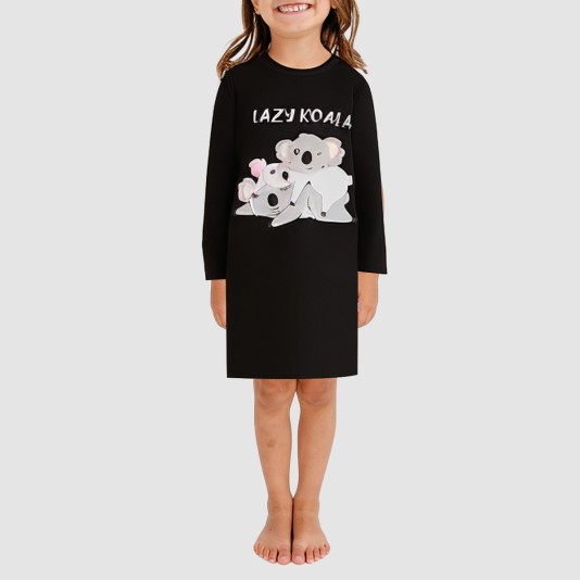 Black round-neck loose-fitting girls' nightgown
