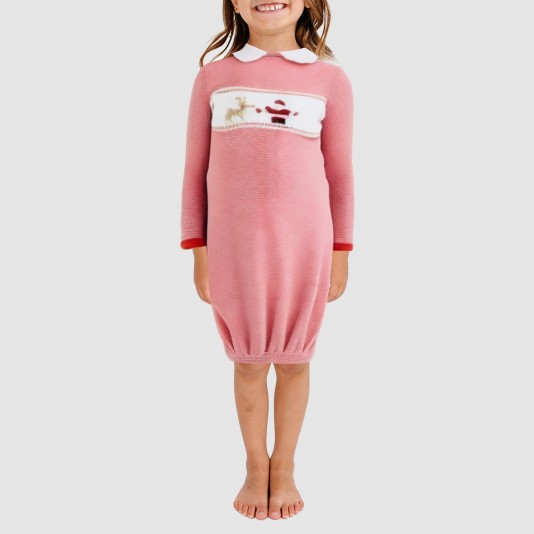 Stylish striped collared girls' nightgown