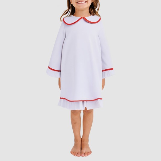 Color-blocked trim collared girls' nightgown