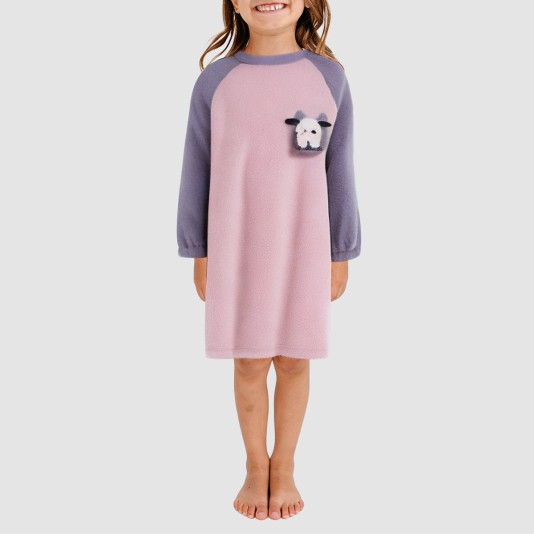 Color-blocked warm and comfortable girls' nightgown