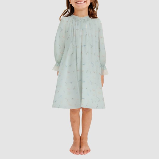Pleated round-neck loose-fitting girls' nightgown