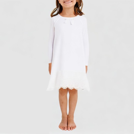 Elegant round neck soft girls' nightgown