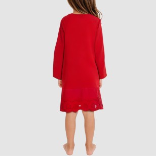 Lightweight red round neck girls' nightgown