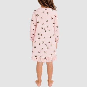 Cherry print round neck girls' nightgown