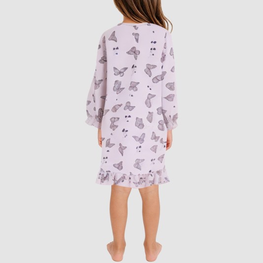 Butterfly print round neck girls' nightgown
