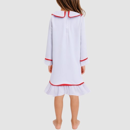 Color-blocked trim collared girls' nightgown