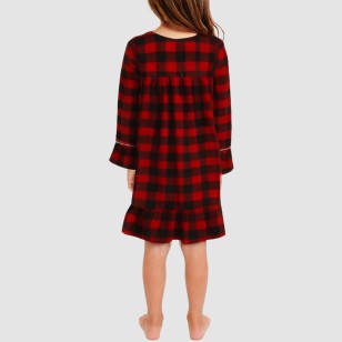 Comfortable plaid long-sleeved nightgown for girls