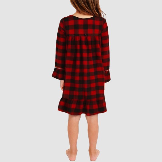 Comfortable plaid long-sleeved nightgown for girls