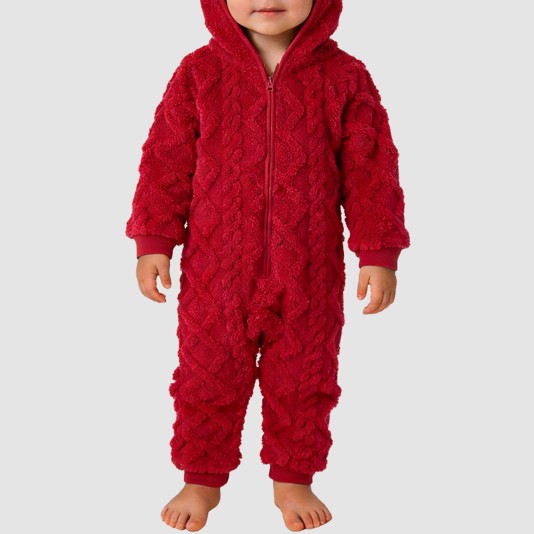 Cable knitted girls' thick bodysuit pajamas