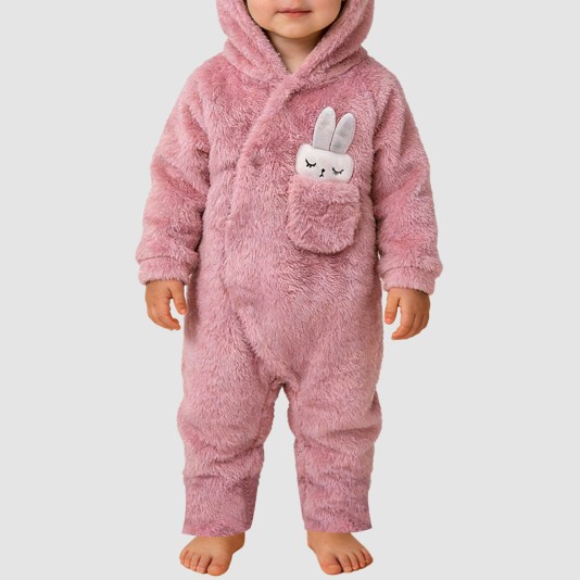 Cute hooded girls' thick onesie pajamas