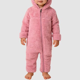 Plush cartoon bear ear girls' thick bodysuit pajamas