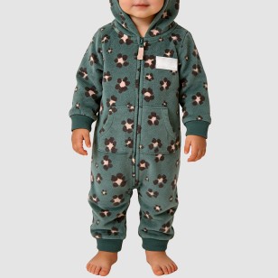 Printed zipper girls' thick onesie pajamas