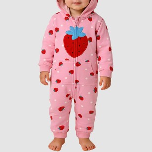 Strawberry print girls' thick onesie pajamas