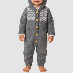 Knitted button girls' thick onesie pajamas