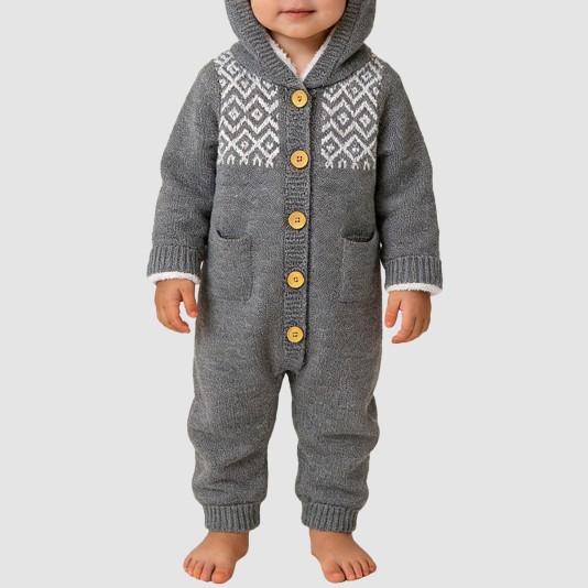 Knitted button girls' thick onesie pajamas