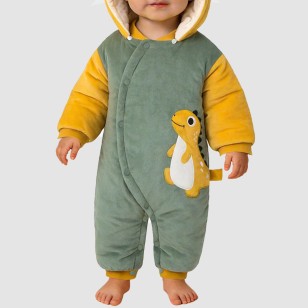 Dinosaur cartoon girls' thick onesie pajamas