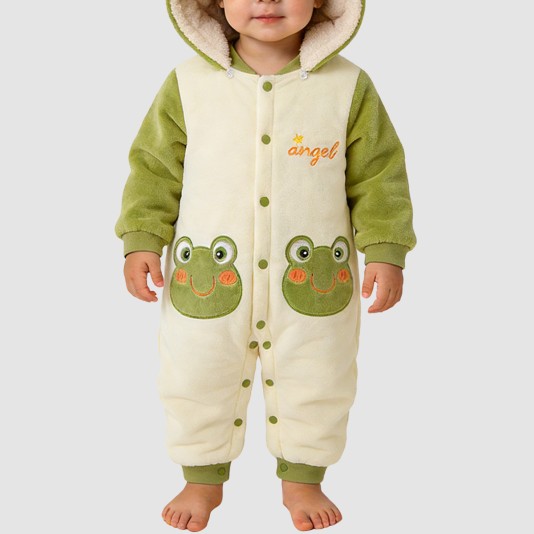 Frog cartoon girl's thick onesie pajamas