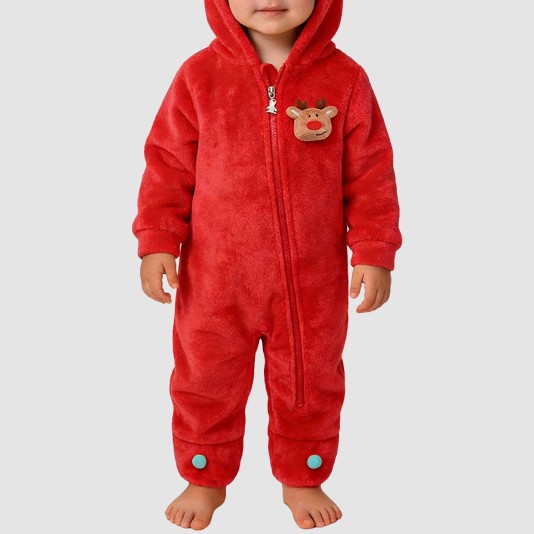 Red plush thick onesie pajamas for girls