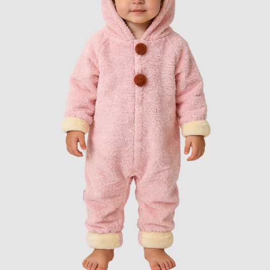 Soft hooded girls' thick bodysuit pajamas