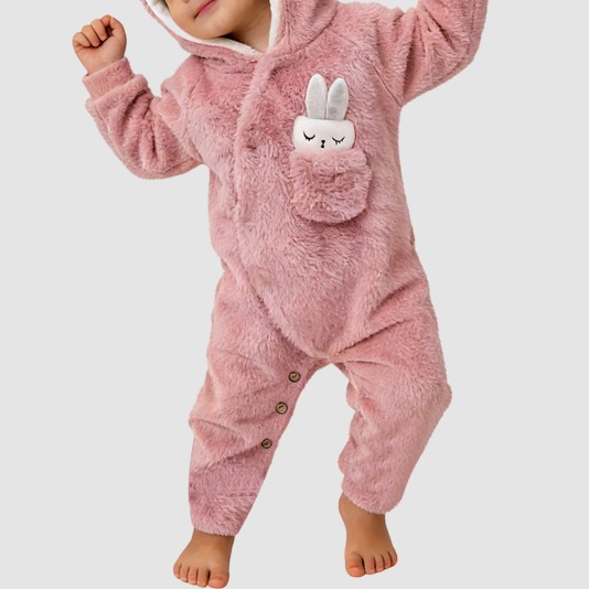 Cute hooded girls' thick onesie pajamas
