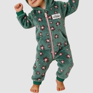 Printed zipper girls' thick onesie pajamas