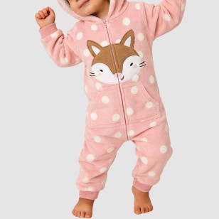 Polka dot design girls' thick bodysuit pajamas