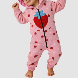 Strawberry print girls' thick onesie pajamas