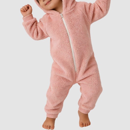 Rabbit ear coral fleece thick onesie pajamas for girls