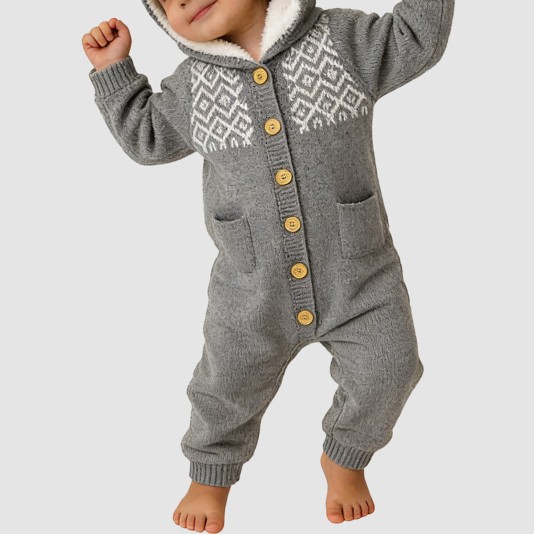 Knitted button girls' thick onesie pajamas