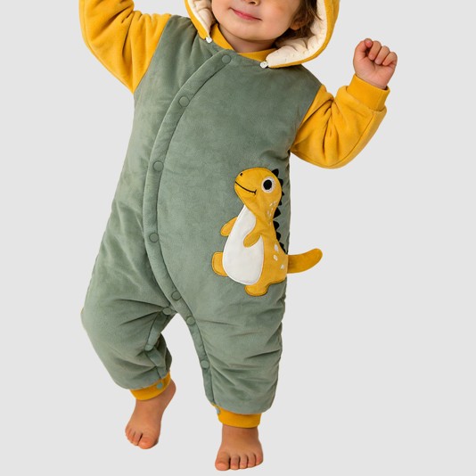 Dinosaur cartoon girls' thick onesie pajamas