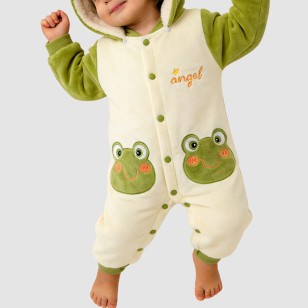 Frog cartoon girl's thick onesie pajamas