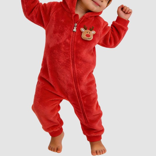 Red plush thick onesie pajamas for girls