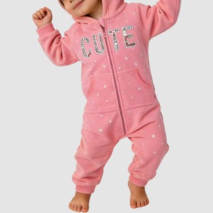 Hooded double zipper girls' thick onesie pajamas